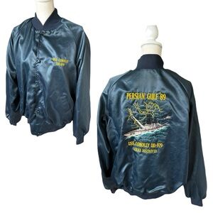 Vtg westark navy blue bomber jacket 80s Persian gulf men large made USA navy